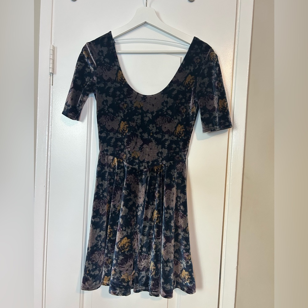 Kimchi Blue Velvet Skater Dress with Capped Sleeves and Low Back